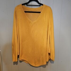 Mustard Yellow V-Neck Oversized Poncho, Pullover,| Plus-Size XL, Yellow, Stretch